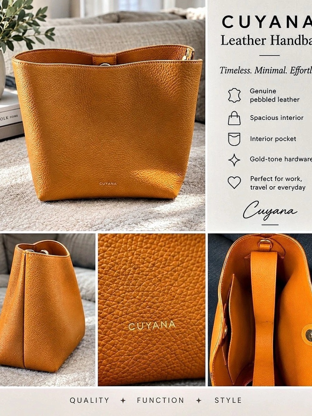 Cuyana Linea Bucket Bag Leather Tote in Brown